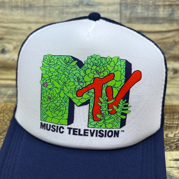 MTV Leaves Mens Trucker Hat Navy Snapback 90s Nostalgic Retro TV Baseball Cap - Picture 3 of 8